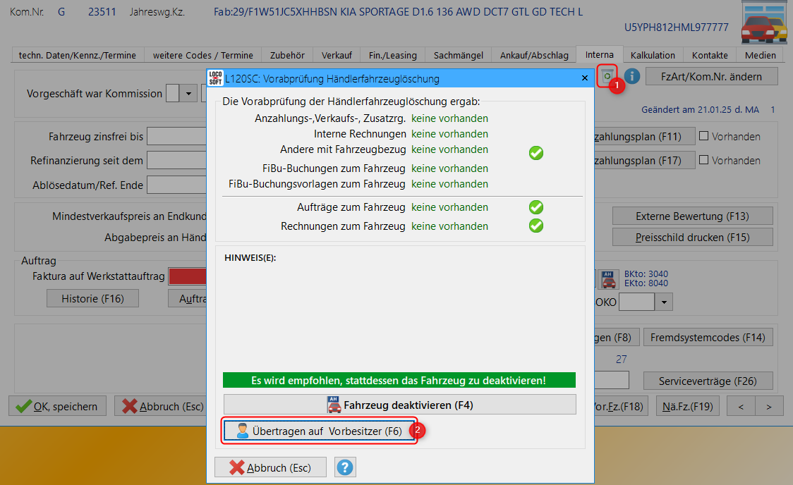 Loco-Soft Übertrag auf Vorbesitzer